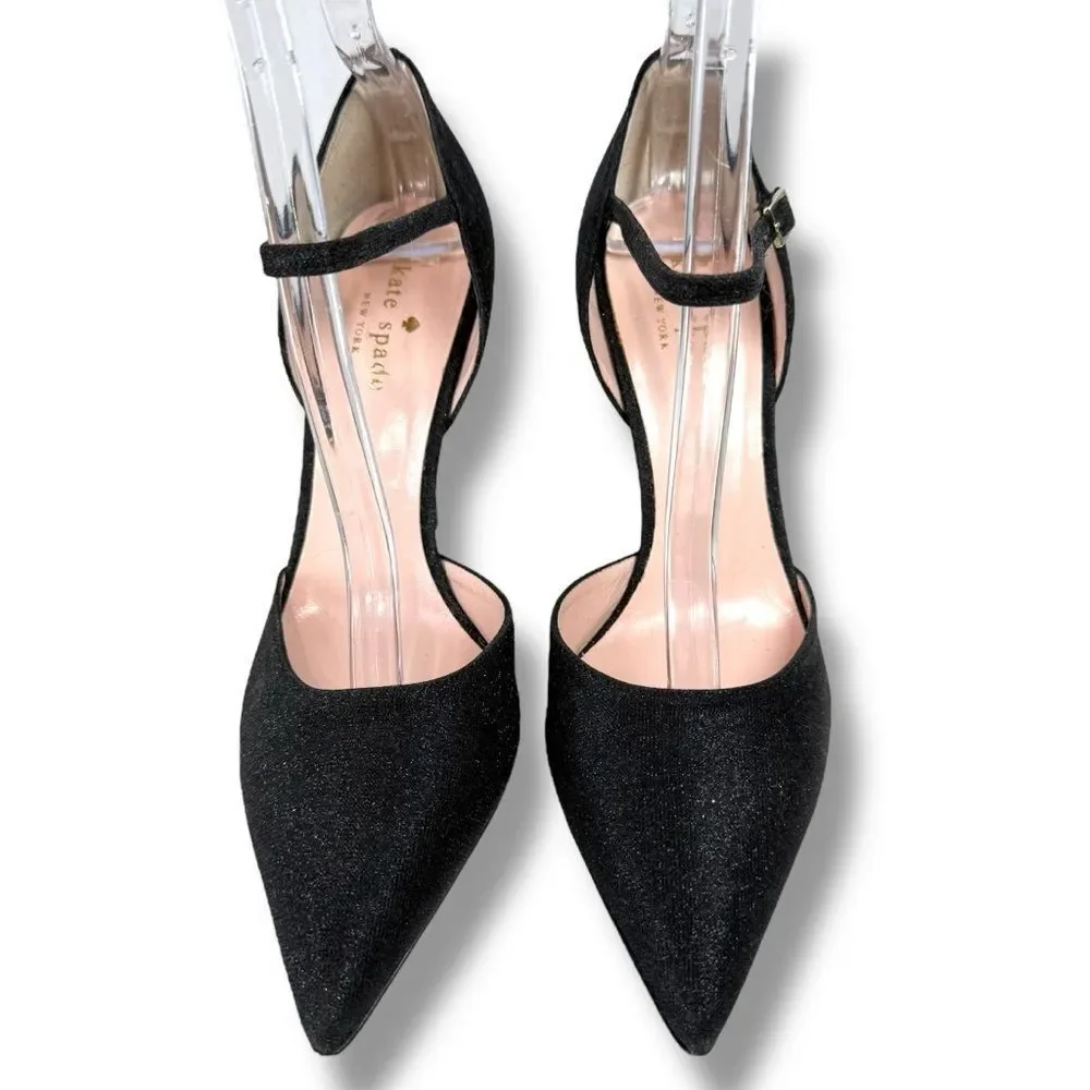 Kate Spade Black Shimmer Womens Pointed Toe D'Orsay Pumps Ankle Strap Heels Sz 7